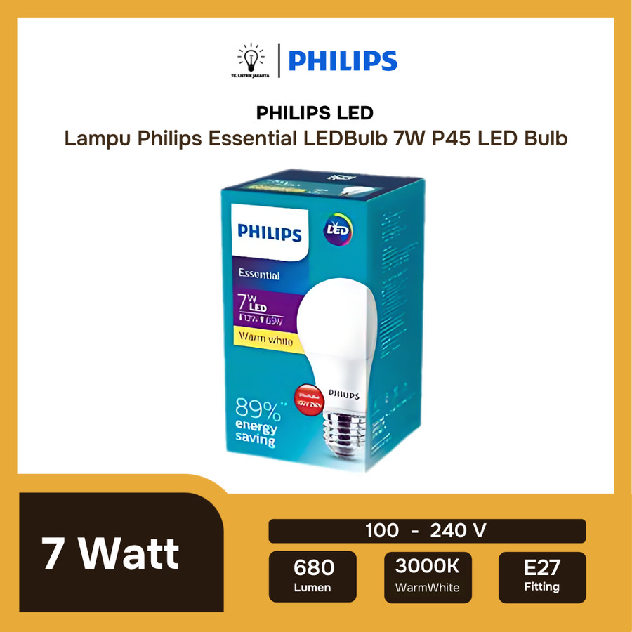 Lampu LED Bulb Philips Essential 7W E27 3000K Kuning Hemat energi