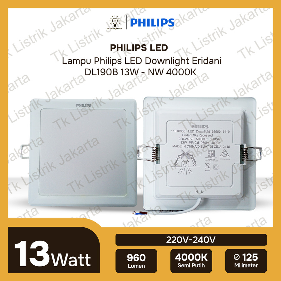 Lampu LED downlight Plafon Kotak Philips Eridani 13W 5 inch 3000K Kuning