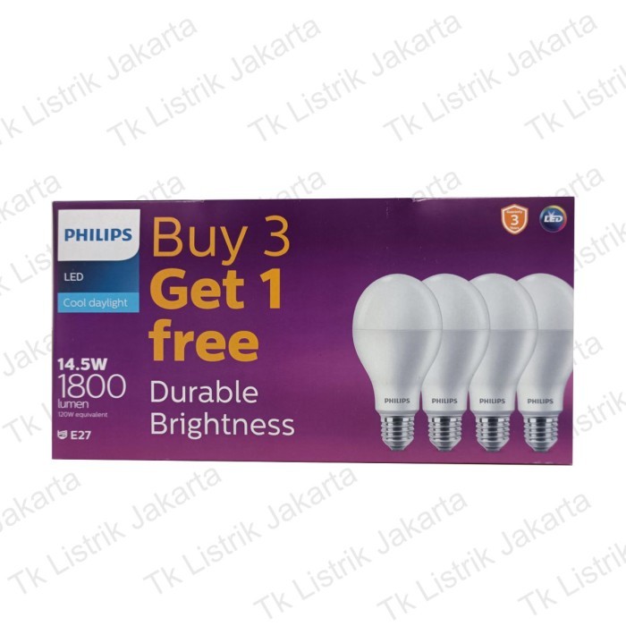 Lampu LED Bulb Bohlam Pack Isi 4 Philips Mycare 14.5W E27 A67 6500K Putih
