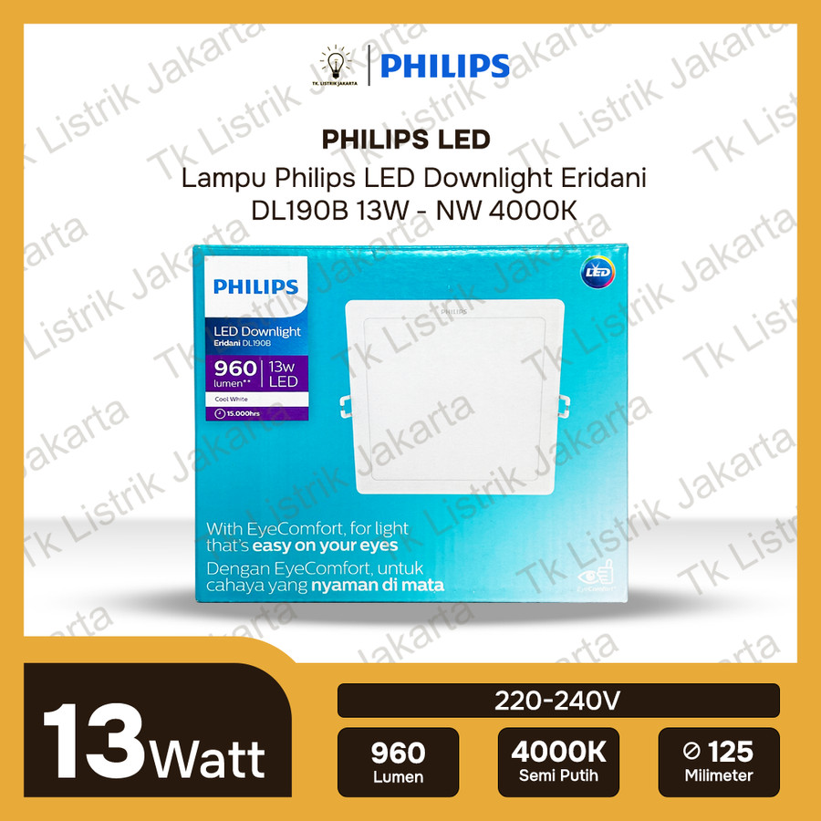 Lampu LED downlight Plafon Kotak Philips Eridani 13W 5 inch 3000K Kuning