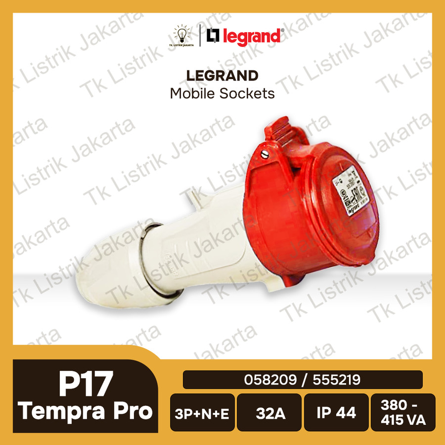 Legrand P17 Tempra Pro IP44 Mobile Sockets 32A 555218 & 555219 - 3P + N + E