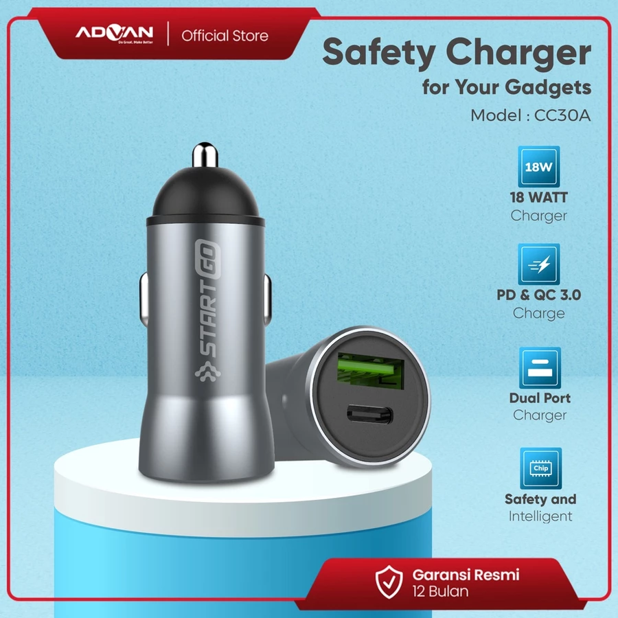 STARTGO Mobil/Car Charger Fast Charging 2 port USB A&C 3 Ampere CC30A