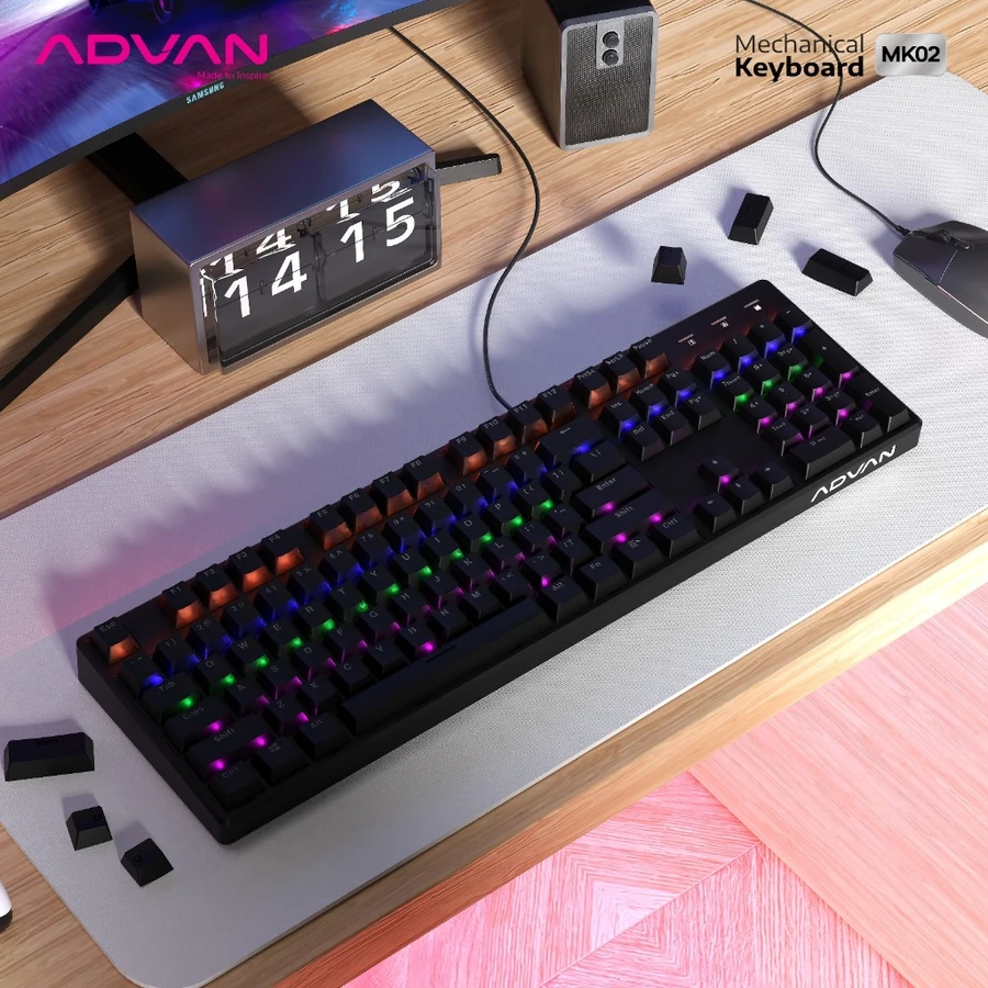 ADVAN Mechanical Keyboard MK02 gaming Keyboard 100% Layout 104 Keys TKL RGB Light - Garansi 1 Tahun