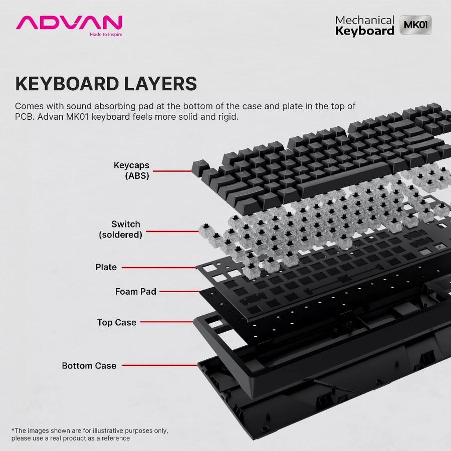 ADVAN Mechanical Keyboard MK01 Gaming Keyboard 80% Layout TKL 87 KeysRainbow Backlit - Garansi 1 Tahun
