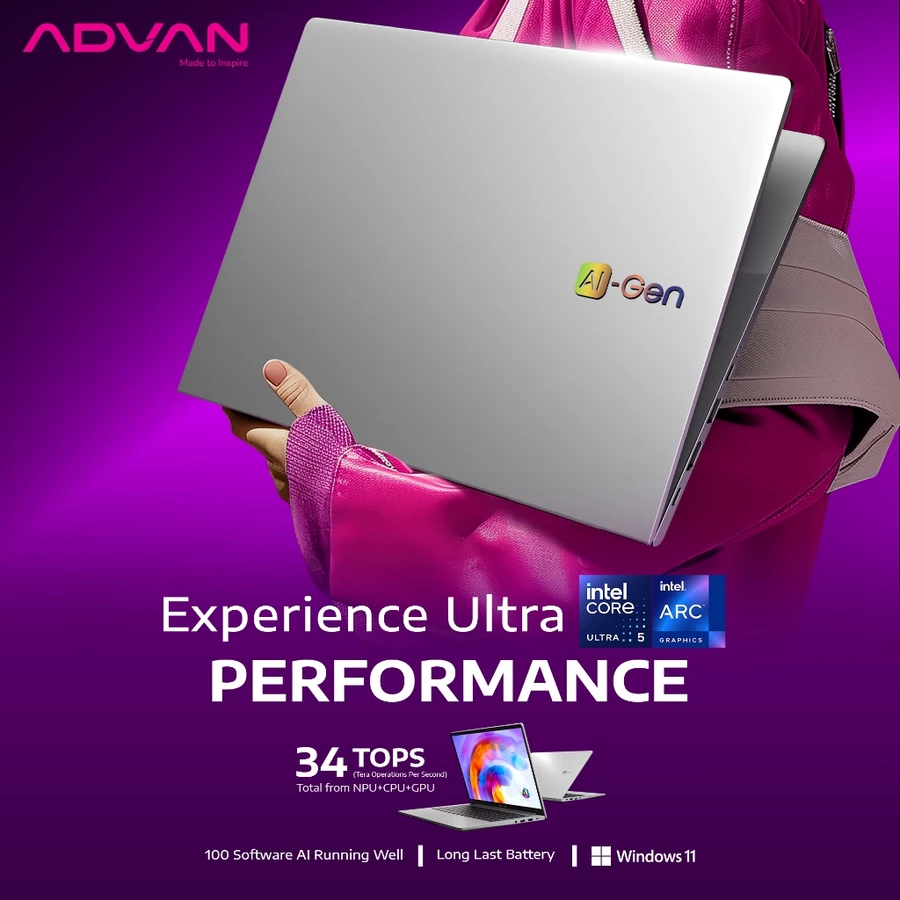 ADVAN Laptop AI Gen Ultra With Ai 14'' Intel Core Ultra 5 125H 16GB 512 GB IPS 100% sRGB Windows 11 - Garansi Resmi 1 Tahun