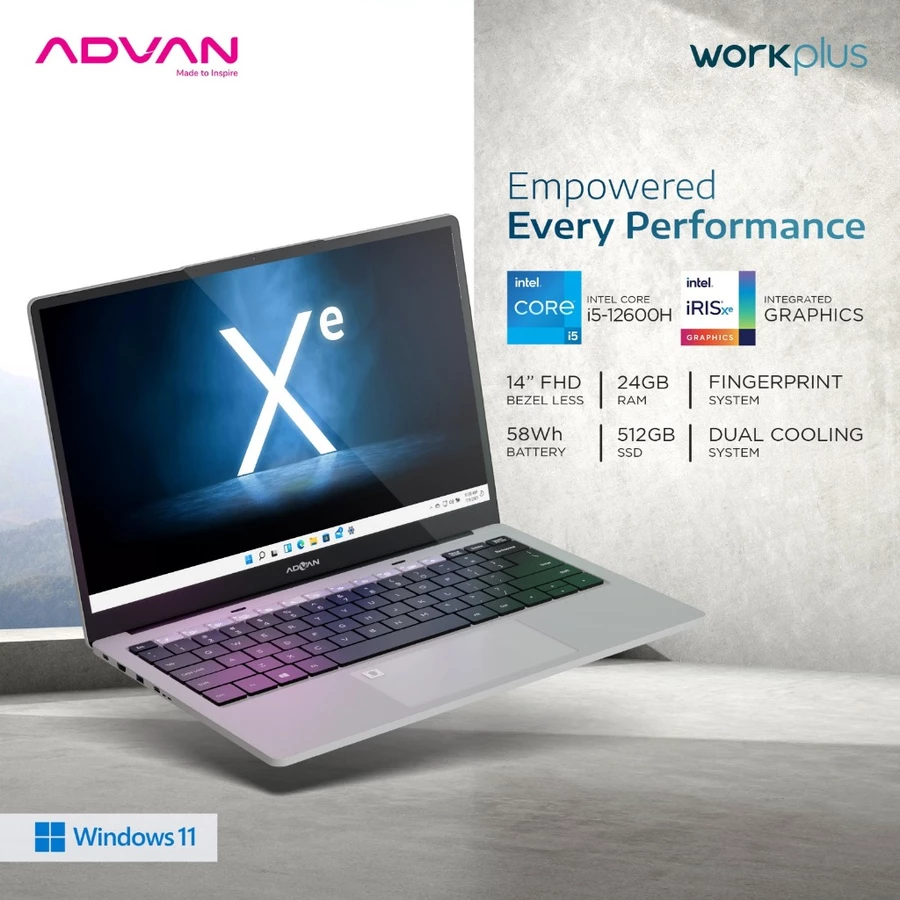 ADVAN Laptop Workplus Intel i5 12600H 14'' FHD IPS 24GB 512GB Win 11