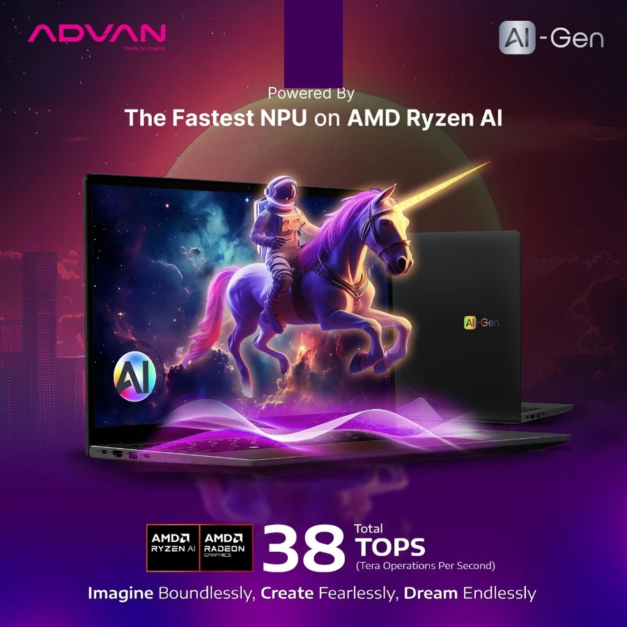 ADVAN Laptop Ai Gen Ryzen 7 8845HS AMD Ryzen AI IPS 100% sRGB 16GB 512GB Windows 11 HD716S05A