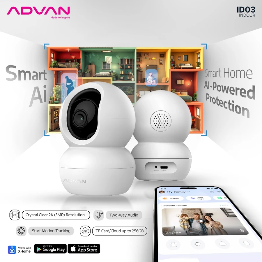 ADVAN Smart AI CCTV Indoor ID3 Smart IP Camera 3MP 2K Indoor CCTV WIFI PTZ