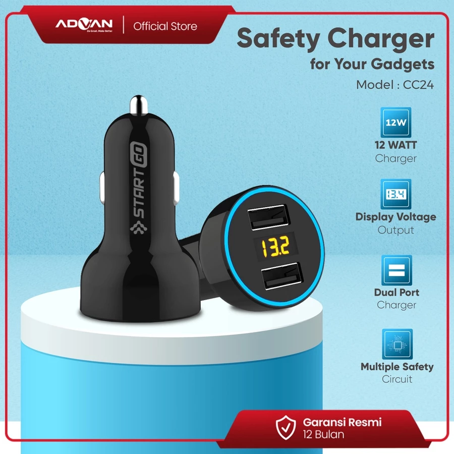STARTGO Mobil/Car Charger Fast Charging 2 Port USB A 2.4 Ampere CC24