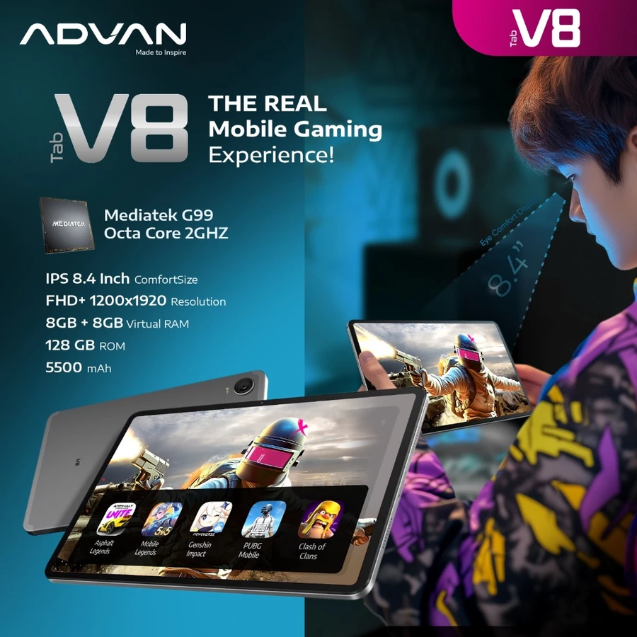 ADVAN Tab V8 Gaming Mediatek Helio G99 (8+8GB/128GB) IPS WUXGA FHD+ 1920*1200 Android 14