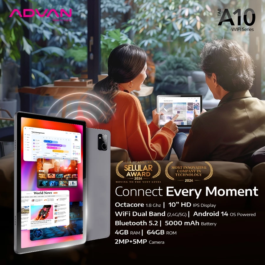 Advan Tab A10 WIFI 4GB/64GB 10.1'' IPS Screen Tablet 5000mAh Andorid 14 - Garansi Resmi 1 Tahun