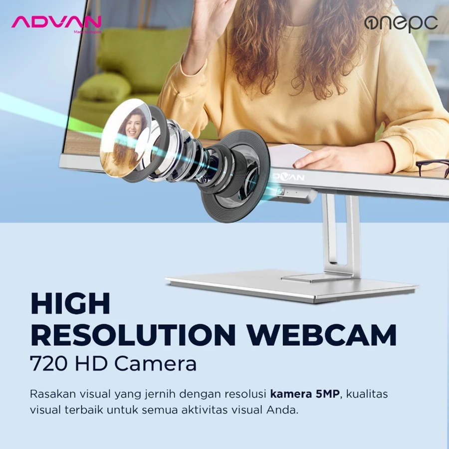 ADVAN All In One PC AIO AMD Ryzen 5 3500U 8GB/512GB 23.8 Inch 65W Power Saving 99% sRGB Free Windows 11 Original