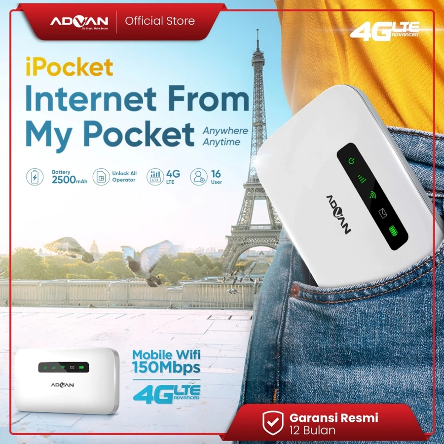 ADVAN Ipocket MIFI MF01 Unlock All Operator baterai 2500 MAH TKDN