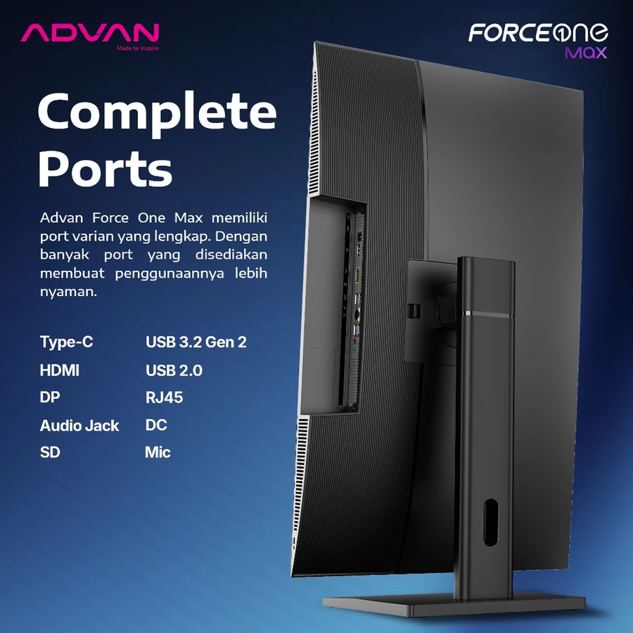 [New Launch] ADVAN Force One Max AIO PC Gaming 27 Inch 100Hz Intel Core i5-1240P Intel iris XE Grapichs 16Gb/512Gb 90W Power