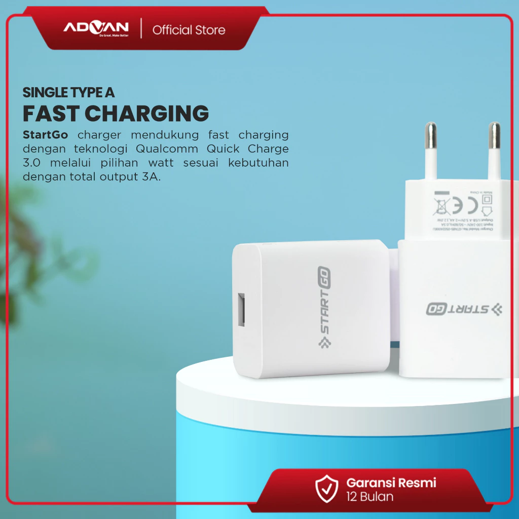 StartGo Power Up Charger Smart 18watt Quick Plug Wall Charger USB