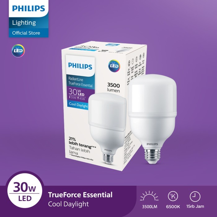 Beli 3 Gratis 1 Lampu Philips Bohlam Radiantline TrueForce Essential 30W Putih