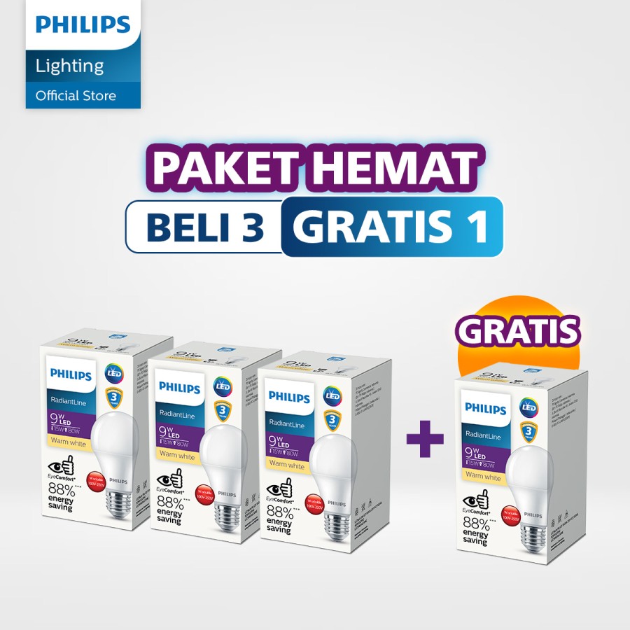 [PROMO] Beli 3 Gratis 1 Lampu Philips RadiantLine 9W Kuning