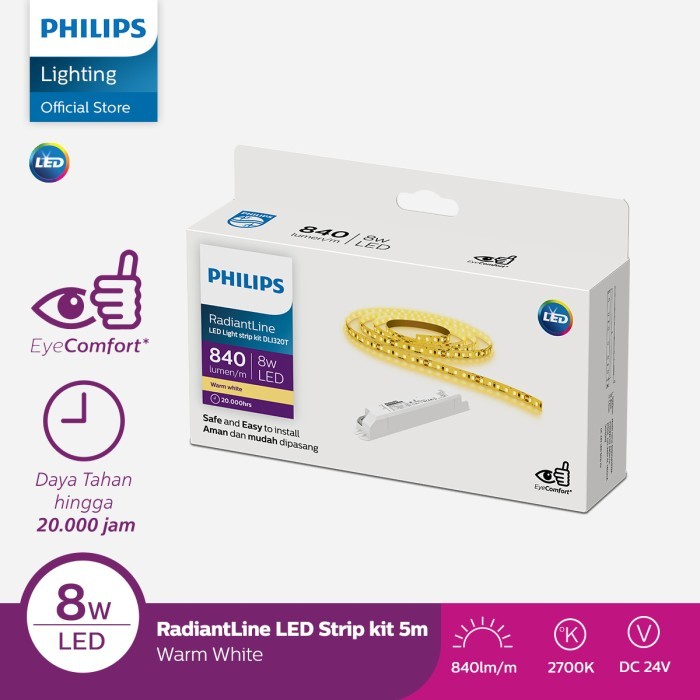 Beli 3 Dapat 4 Lampu Philips Radiantline LED Strip DLI320T 5M 8W 2700K 24V Kuning
