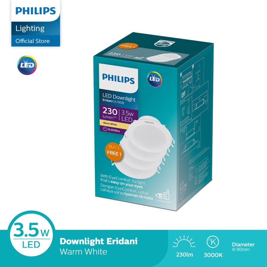 [PROMO] Lampu Philips Downlight Multipack Eridani LED3 D80 3.5W 30K Kuning