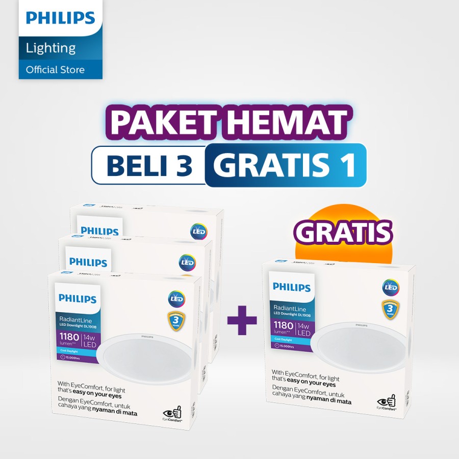 [PROMO] Beli 3 Gratis 1 Philips Downlight RadiantLine 14W Putih