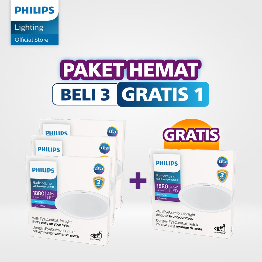 [PROMO] Beli 3 Gratis 1 Philips Downlight RadiantLine 23W Putih