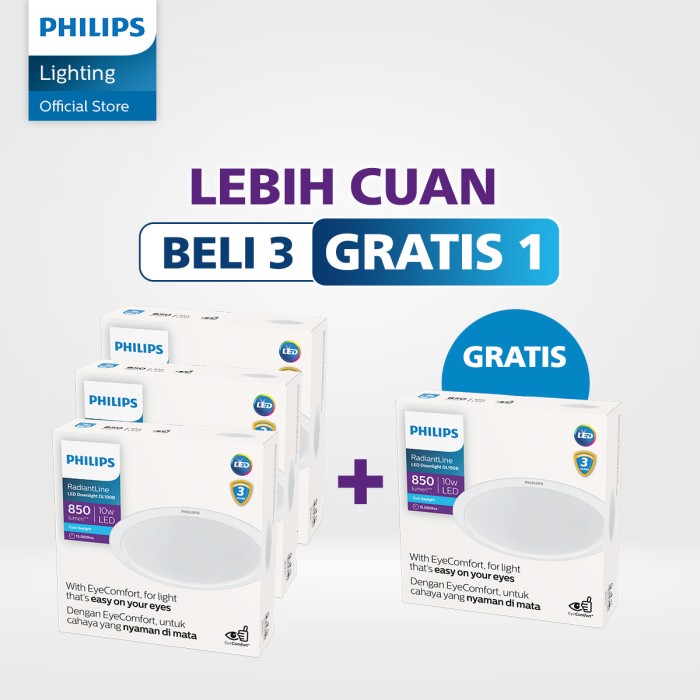 Beli 3 Gratis 1 Philips Downlight RadiantLine 10W Putih