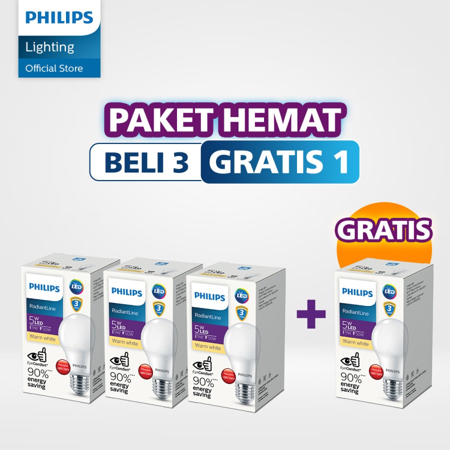 Beli 3 Gratis 1 Lampu Philips RadiantLine 15W Kuning