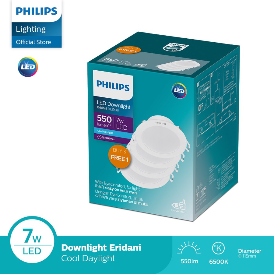 [PROMO] Lampu Philips Downlight Multipack Eridani LED6 D100 7W 65K Putih