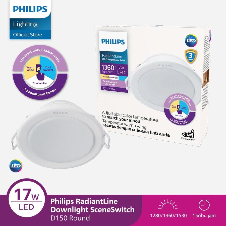 Lampu Philips RadiantLine Downlight SceneSwitch 17W D150 3 Warna