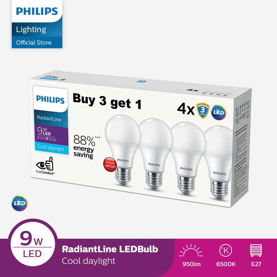 Bundle Set Philips Bohlam Lampu downlight Nickel Glass 9W Multipack