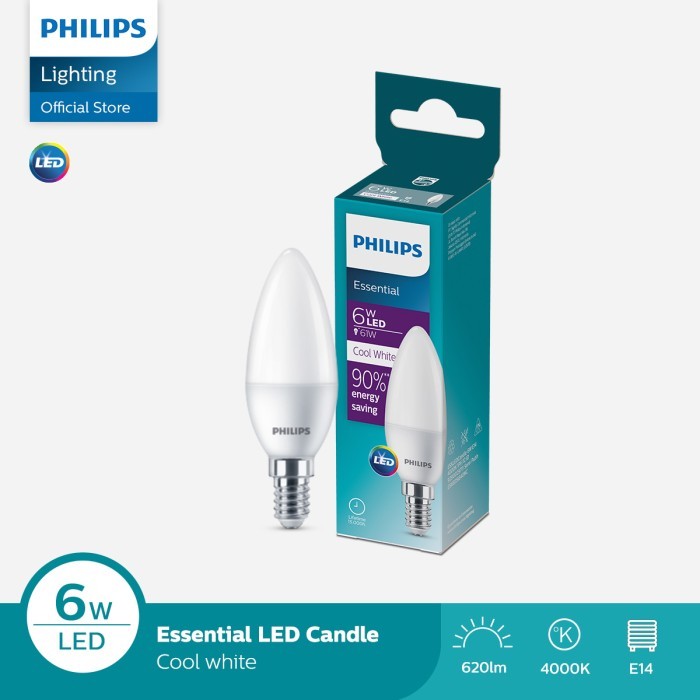 Paket Hemat 3X Lampu Philips Bohlam ESS LED Candle 6W E14 4000K Semi putih