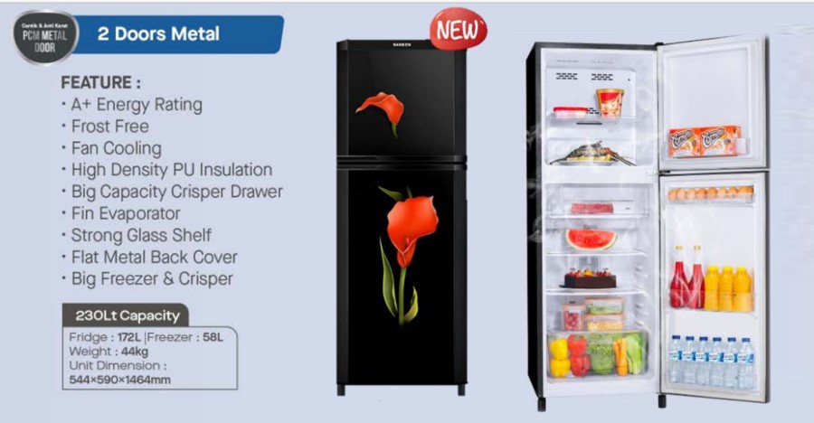 Sanken Kulkas 2 Pintu SK-V237F-RD Refrigerator 230 L