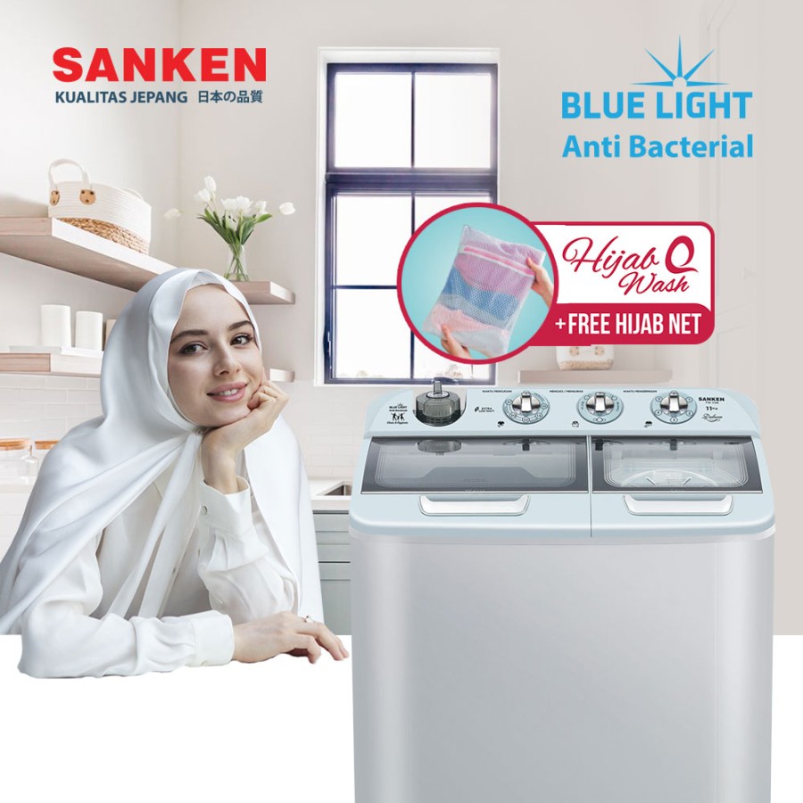 Sanken Mesin Cuci 2 Dua Tabung 8kg TW-8828HGY Blue Light Anti Bacterial