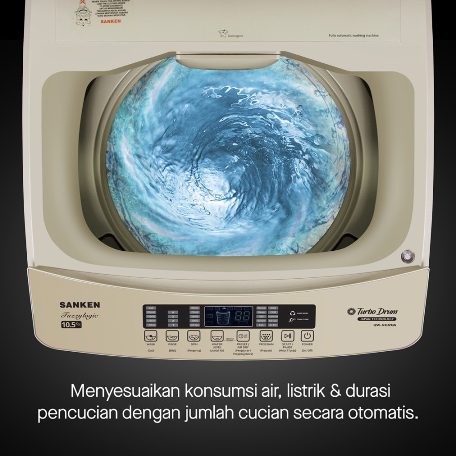 Sanken Mesin Cuci 1 Tabung QW-S102GS Top Loading 10.5Kg Gold