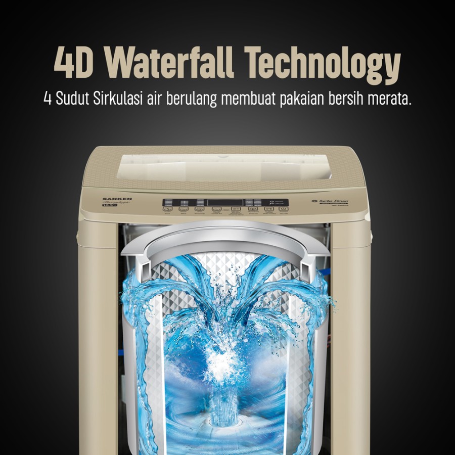 Sanken Mesin Cuci 1 Tabung QW-S102GS Top Loading 10.5Kg Gold