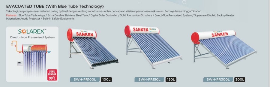 Sanken Solar Water Heater SWH-PR150L Kapasitas 150L Solarex