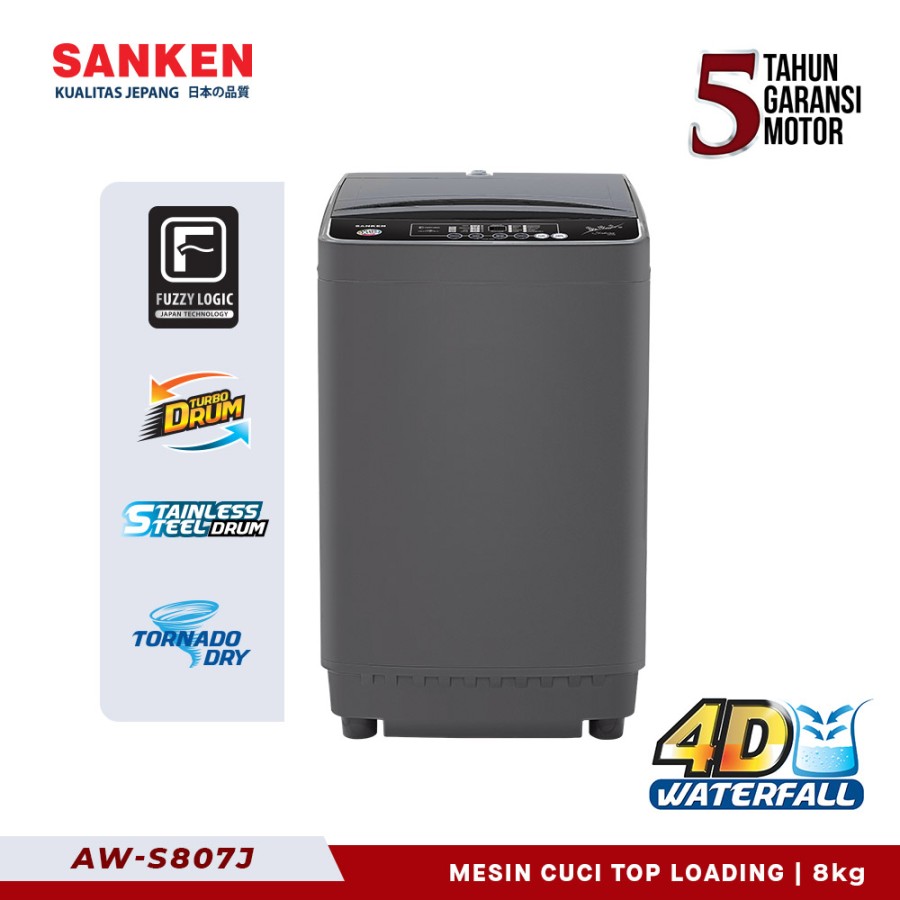 Sanken AW-S807 Mesin Cuci 1 Tabung 8Kg Top Loading