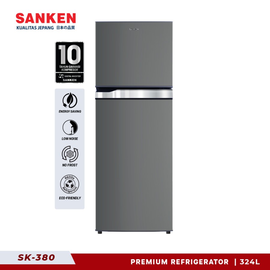 Sanken Kulkas 2 Pintu SK-380 Inverter Grey Refrigerator 