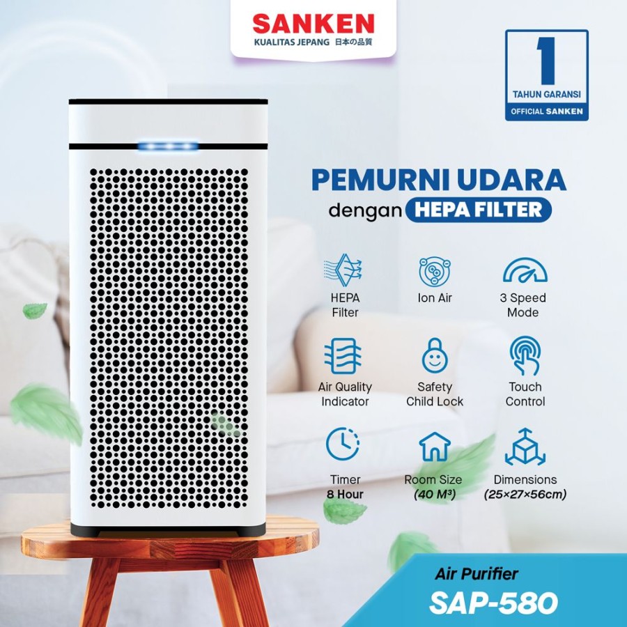 Sanken Purifier SAP-580 Air Purifier Pembersih Udara HEPA Filter