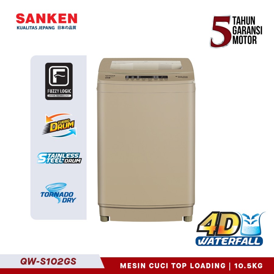Sanken Mesin Cuci 1 Tabung QW-S102GS Top Loading 10.5Kg Gold