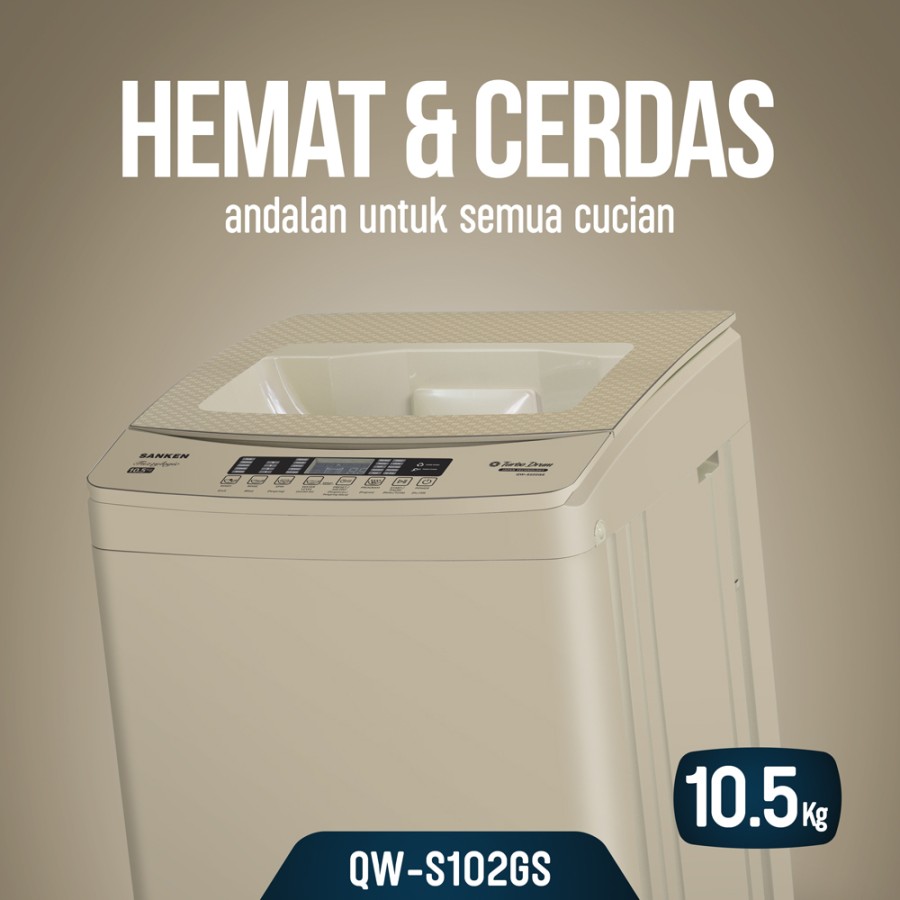 Sanken Mesin Cuci 1 Tabung QW-S102GS Top Loading 10.5Kg Gold
