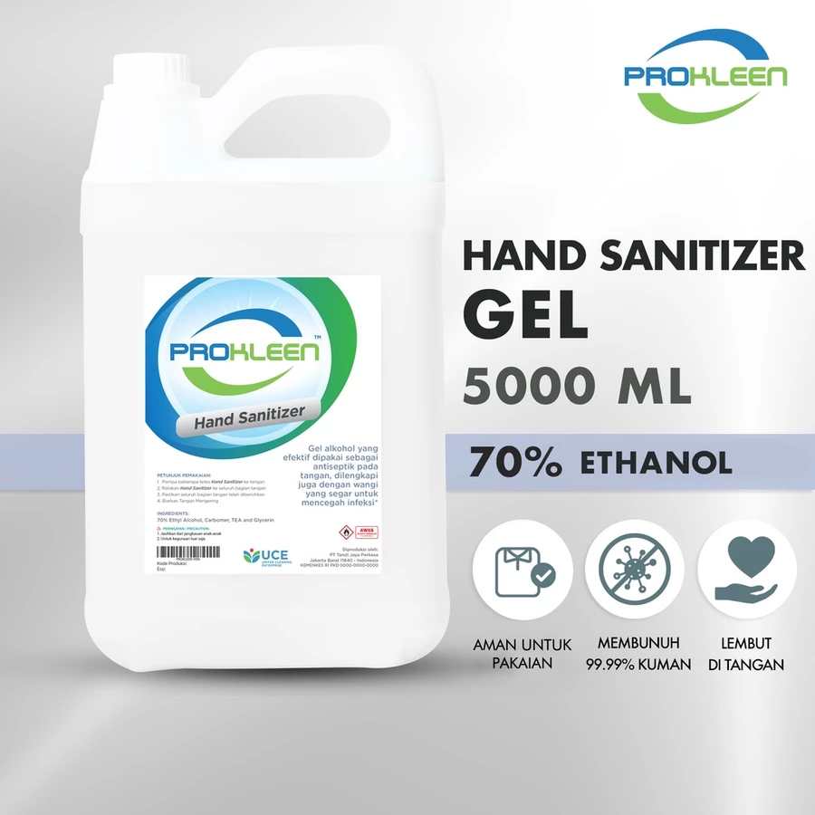PROKLEEN Hand Sanitizer GEL 70% Food Grade Antiseptic Antiseptik 5L