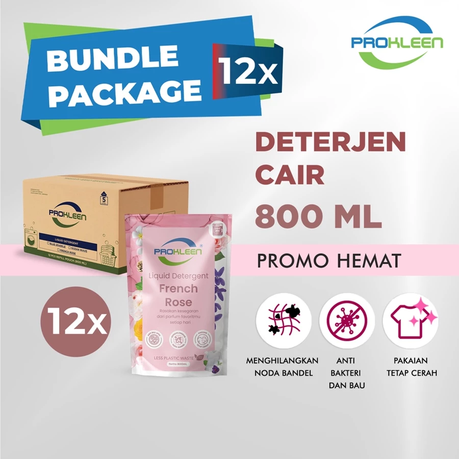 [BUNDLE] Deterjen Cair Laundry Liquid Detergent PROKLEEN 800mL - 12pcs