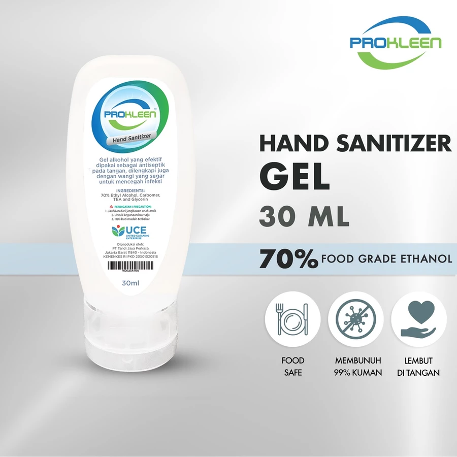 PROKLEEN Hand Sanitizer 70% Antiseptic Gel Antiseptik Food Grade 30mL