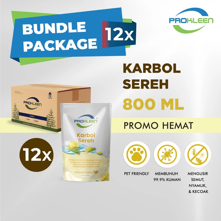 [BUNDLE] Karbol Sereh Antibacterial PREMIUM PROKLEEN 800mL - 12pcs