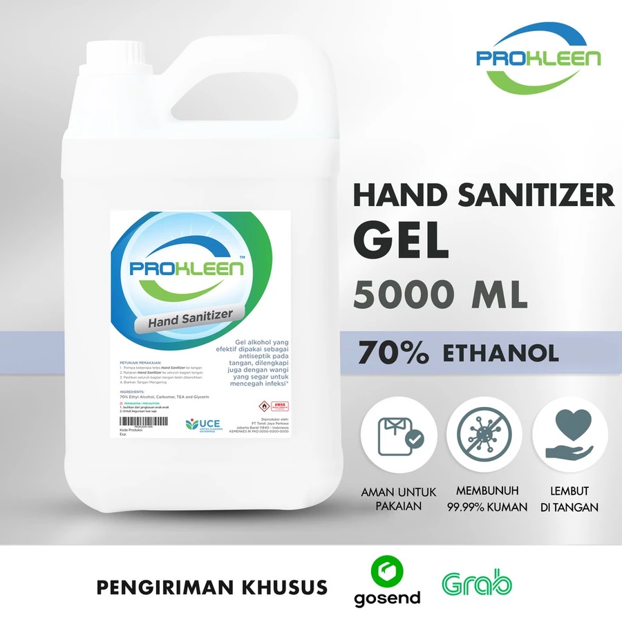 Hand Sanitizer GEL 70% FOOD GRADE Antiseptik PROKLEEN 5L GOSEND/GRAB