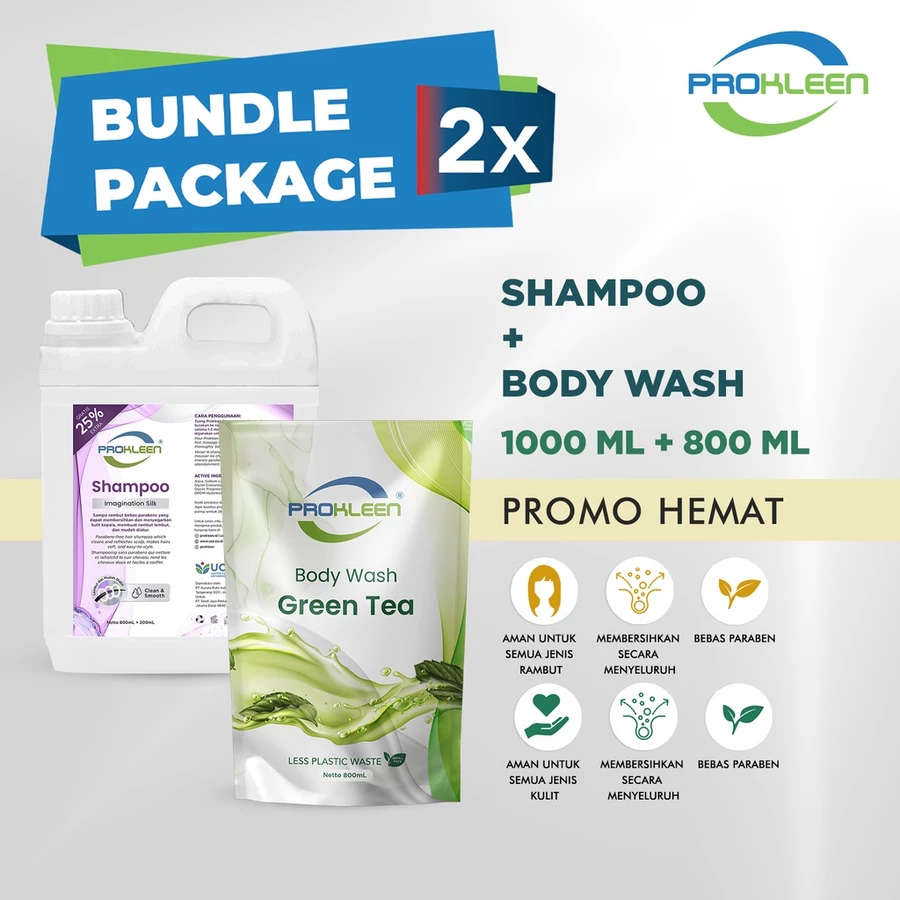 [BUNDLE] Sabun Mandi Body Wash POUCH 800mL & Shampoo PROKLEEN 1000mL