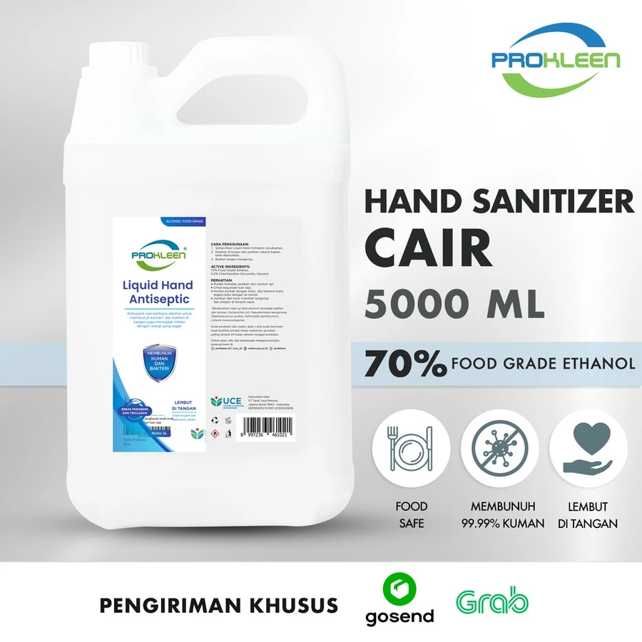 Hand Sanitizer Cair 70% Food Grade Antiseptic Aseptic 5L Khusus Gosend
