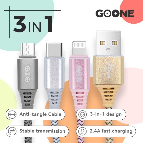 GOONE Kabel Data Quick Charging 3 in 1 Type-C / Micro Lightning Data