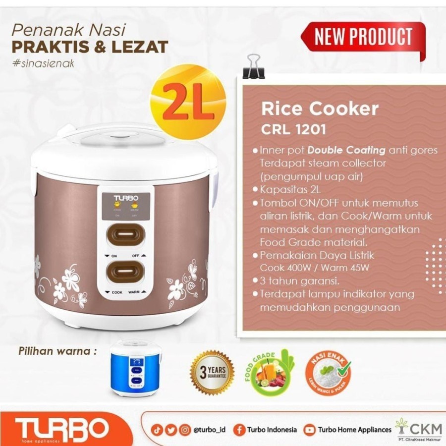 Turbo New Rice Cooker 2L / Penanak Nasi CRL1201 400W Garansi Resmi